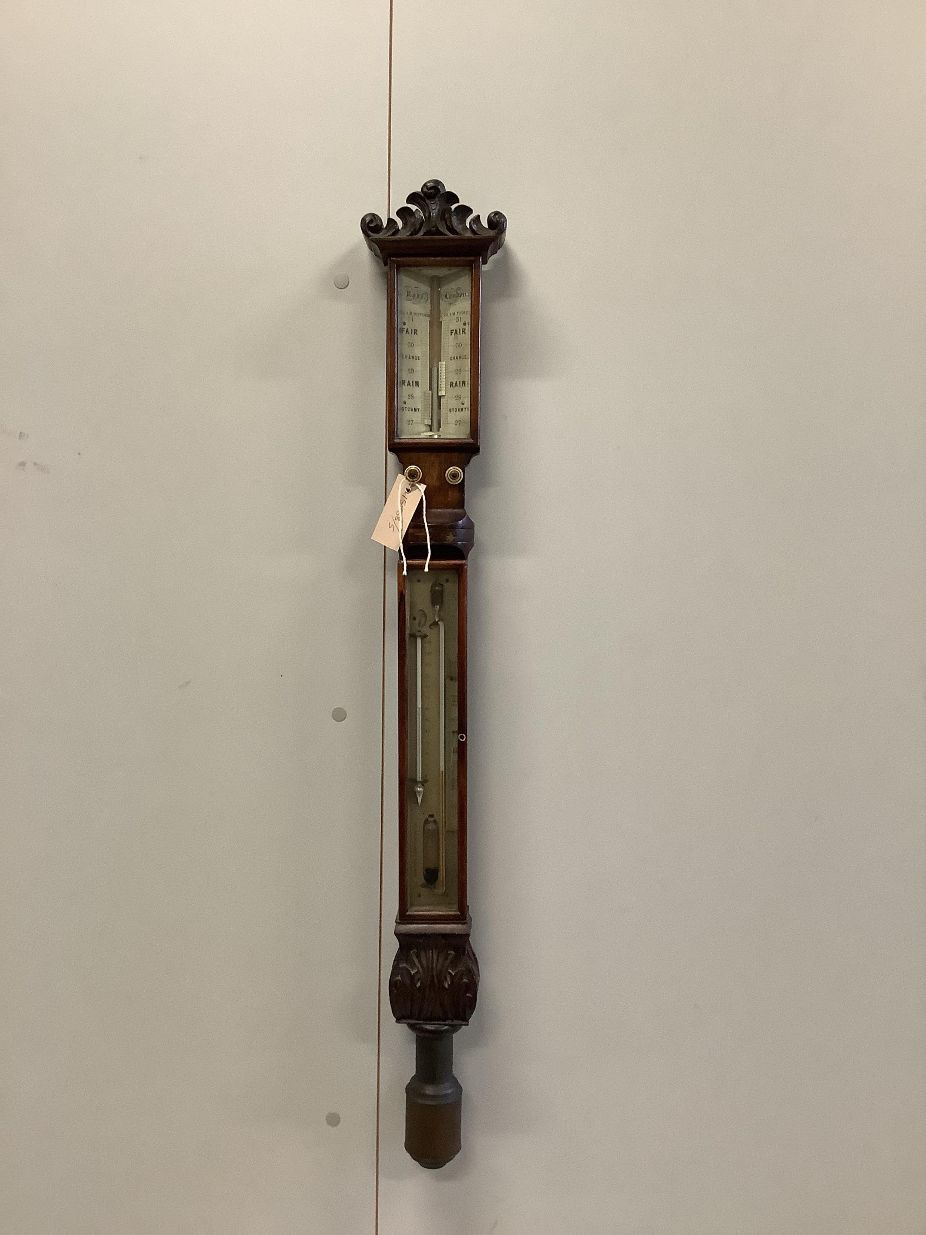 A William IV rosewood stick barometer by Ross, London, height 97cm. Condition - fair